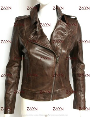 Women 100% Genuine Leather Jacket Brown Motor Biker Soft Lambskin Jacket Outfit