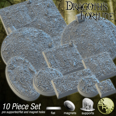 Schatz Gold Horde Landschaft Basen 3D Druck Fantasy Sci-Fi rund oval