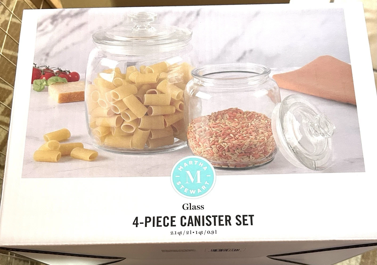 Martha Stewart NEW Clear Glass 2 Piece Storage Canister Set Master Case 2 Sets!