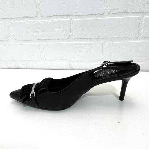 6.5 Lauren Ralph Lauren Dress Shoe Latasha Black Leather Tassel Slingback Pumps - Picture 10 of 16