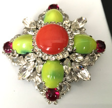 RARE BIG Vtg Brooch Pin SIGNED THORIN & CO Rhinestone Silver tone Jewelry lot y