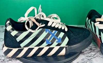 Off-White Low Vulcanized Cow Diag Sneakers Black Blue Arrows Mens Size 43 US 10
