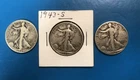 Lot of three Walking Liberty Half Dollar- 1943, 1943 S and 1946 -90% silver