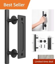 12" Heavy Duty Sliding Barn Door Handle, Pull and Flush Hardware Set, Black P...