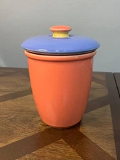Lindt Stymeist Colorways 7 3/4” Canister Salmon & Blue 1980s Vintage Modern