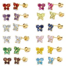 1 Ct Real 14K Yellow Gold Butterfly Studs Earrings Birthstone 12 Colors Screw