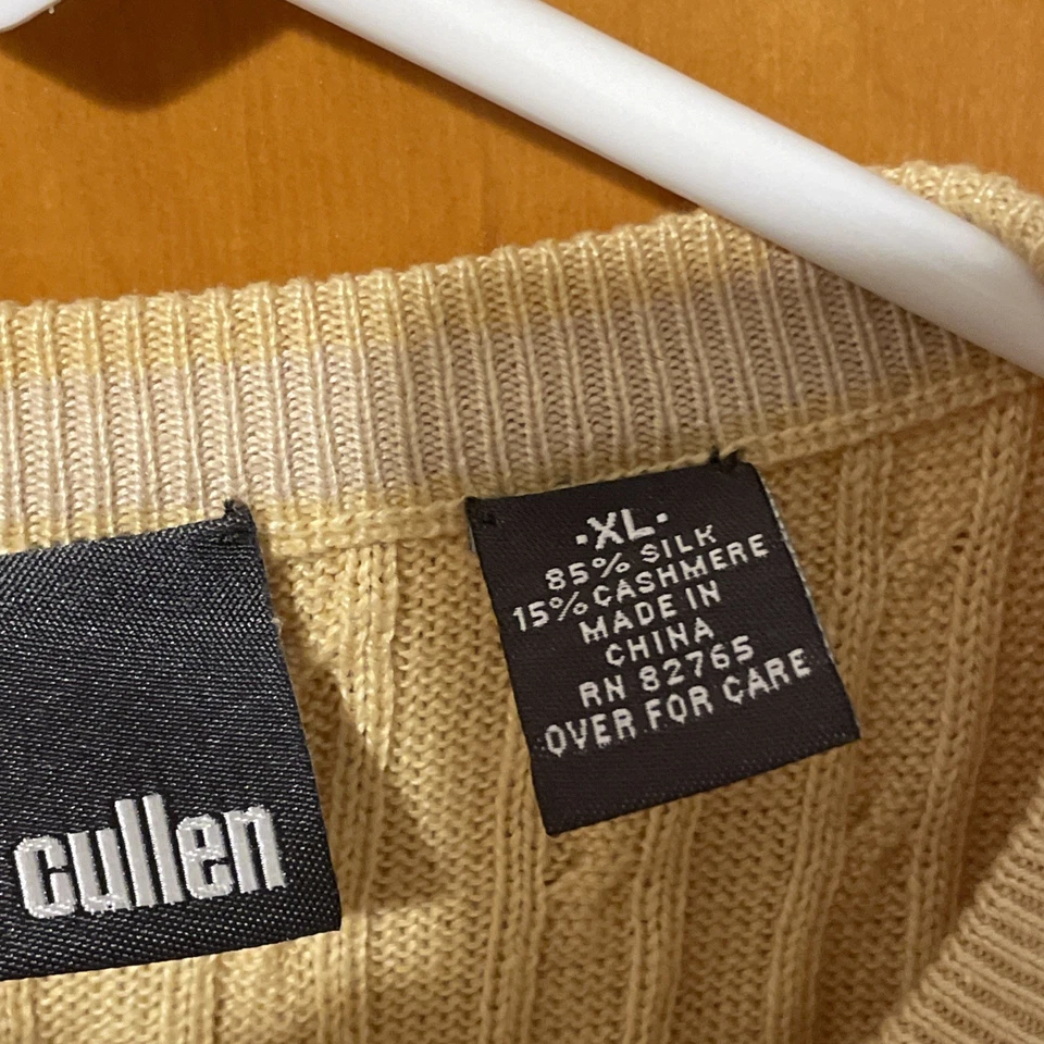 Suéter masculino Cullen malha de seda cashmere manga longa XLarge amarelo pálido outono - Imagem 3 de 4