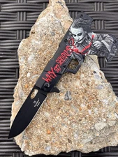 DARK KNIGHT ASSISTED Black Gun Pistol Joker WHY SO SERIOUS FOLDING Pocket KNIFE
