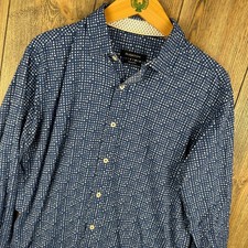 Bugatchi Mens Shaped Fit Long Sleeve Button Down Shirt Blue White Geometric M