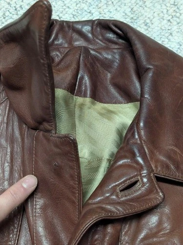 1950s vintage HORSEHIDE brown leather BELTED coat 38 jacket MOTORCYCLE norfolk image 16