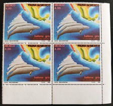 MEXICO 1982 GRAY WHALE blk. 4, one w/ error missing Y on designer name MNH rare