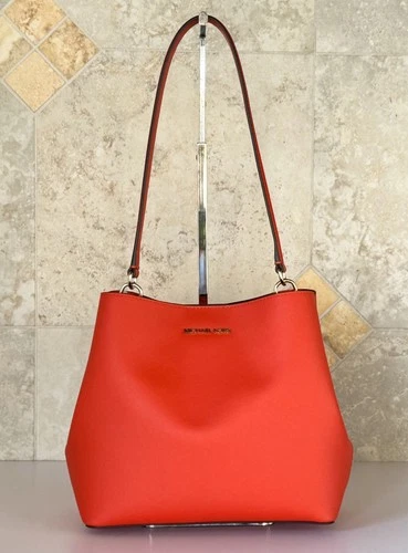 Michael Kors Pratt Medium Bucket Shoulder Tote Bag Red Clay