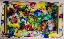 Butterfly Tray with 4 Coasters and Attached Handles; New Handcrafted Acrylic.
