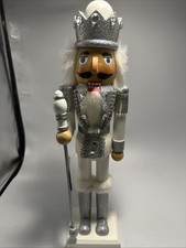  F8- 15" white King Nutcracker with silver sparkle and rhinestones