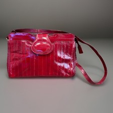 Vintage Genuine EEL Skin Crossbody Purse Shoulder Bag Outside Pockets Adj Strap