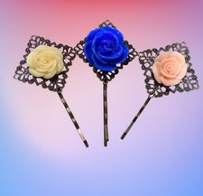 Three Resin Flower Hair Pin Barrettes 22088