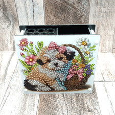 Finished Diamond Art - Pen/Pencil Acrylic Holder w/Puppy Design on both sides 