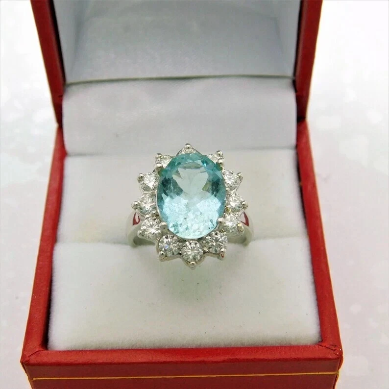 6.70 Ct Real Lab-Created  Aquamarine Diamond Wedding Ring White Gold Size 8 - Image 2 of 4