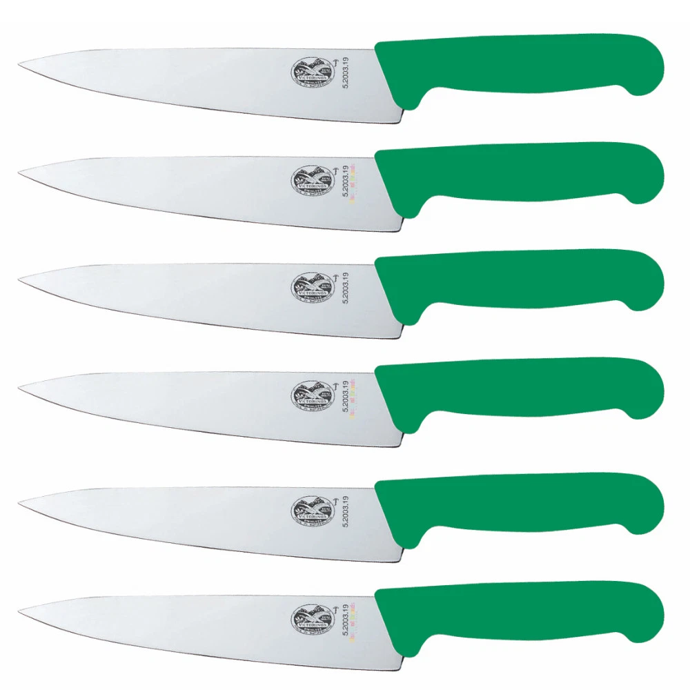 Victorinox Cook's Chef Carving Knife 19cm Green Fibrox Set of 6