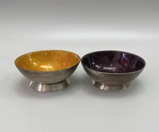 Set ( 2 )Coban 925 Sterling Silver Vintage Mexico Enamel Salt Cellar / Bowl