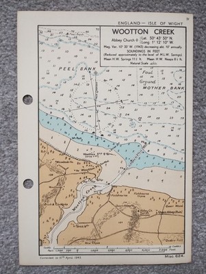 Wootton Creek, IOW - 1943 Vintage Admiralty Royal Navy Map (Seller Ref B3)