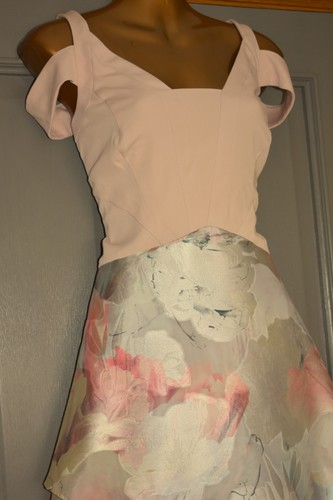 COAST PINK IVORY GREY FLORAL FORMAL OCCASION WEDDING MIDI PARTY DRESS SIZE 16 - Picture 3 of 8