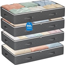 90L Under Bed Storage Containers 4 Pack Closet Organizers Grey Foldable underbed