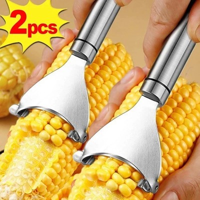 2pcs Stainless Steel Corn Peelers Serrated Cob Cutter Shaver Kitchen Tools - NEW