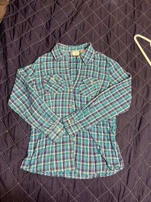 Riders by Lee Easy Care Green and Blue Plaid Button Down Shirt