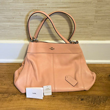 Coach Edie Large Pink Pebbled Leather Shoulder Bag Silver Hardware Zip Closure
