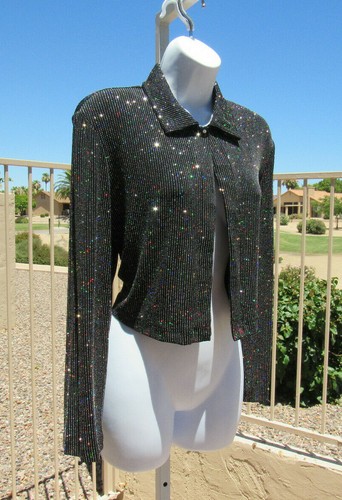 VTG 1990s 2000s RONNI NICOLE CROP JACKET / BOLERO SHRUG SIZE 12 P BLACK SPARKLE - Picture 8 of 12