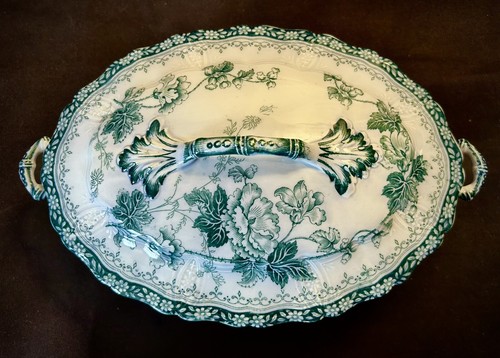 Antique Henry Alcock Danube Green Transferware Oval Covered Serving Dish - Picture 2 of 16
