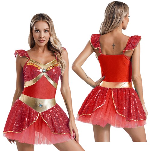 Damen Arabische Kostüm Prinzessin Kleid Metallisch Uniform Strasssteinen Rock - Bild 16 von 42