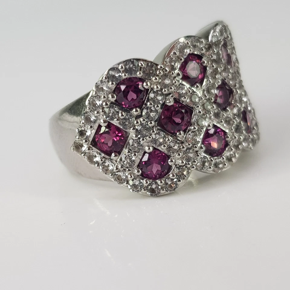 Victorian Ruby CZ Cluster Ring 925 Sterling Silver Half Eternity Band Size N - Image 4 of 4