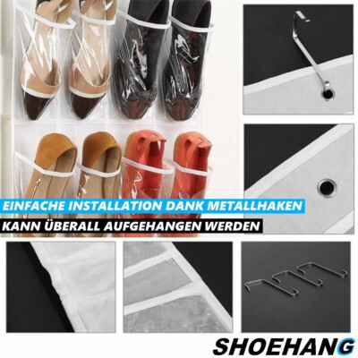 Schuhregal Zum Aufhängen über Der Tür – 24 Transparente Taschen, 150x55 Cm, Mit 4 Metallhaken, Platzsparend