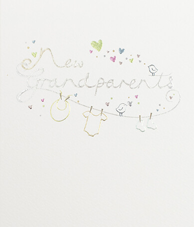 Grandparents New Baby Card – Cute Birds on the Washing Line Greeting Card