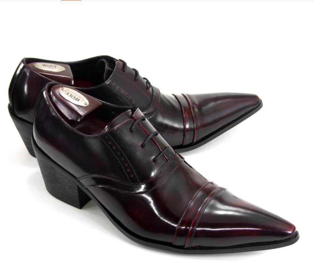 Mens Pointed Toe Cuban Heels Business Lace Up Shoes Wedding  display picture 3