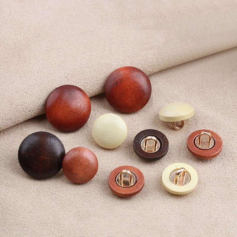 10Pcs Wood Buttons with Metal Shank Round Sewing buttons for Knitwear Shirt - Image 2 of 4
