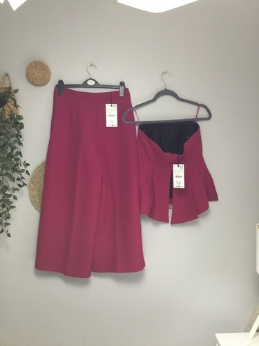 Nuevo con etiquetas Zara Fucsia Cintura Alta Culotte Pantalones Y Bustier Top Co Ord Traje Talla S - Imagen 5 de 5