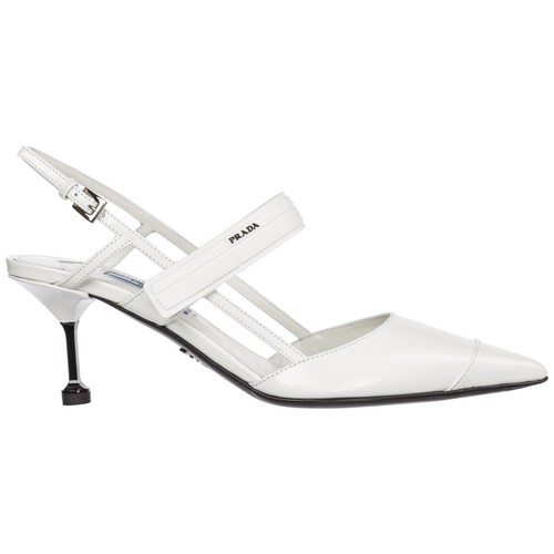 Prada décolleté donna 1I296I_AZ3_F0009 bianco logo pelle tacco largo | eBay