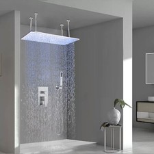 Brushed Nickel Shower Faucet System 32"x16" LED Rainfall Head Combo w/ Handheld