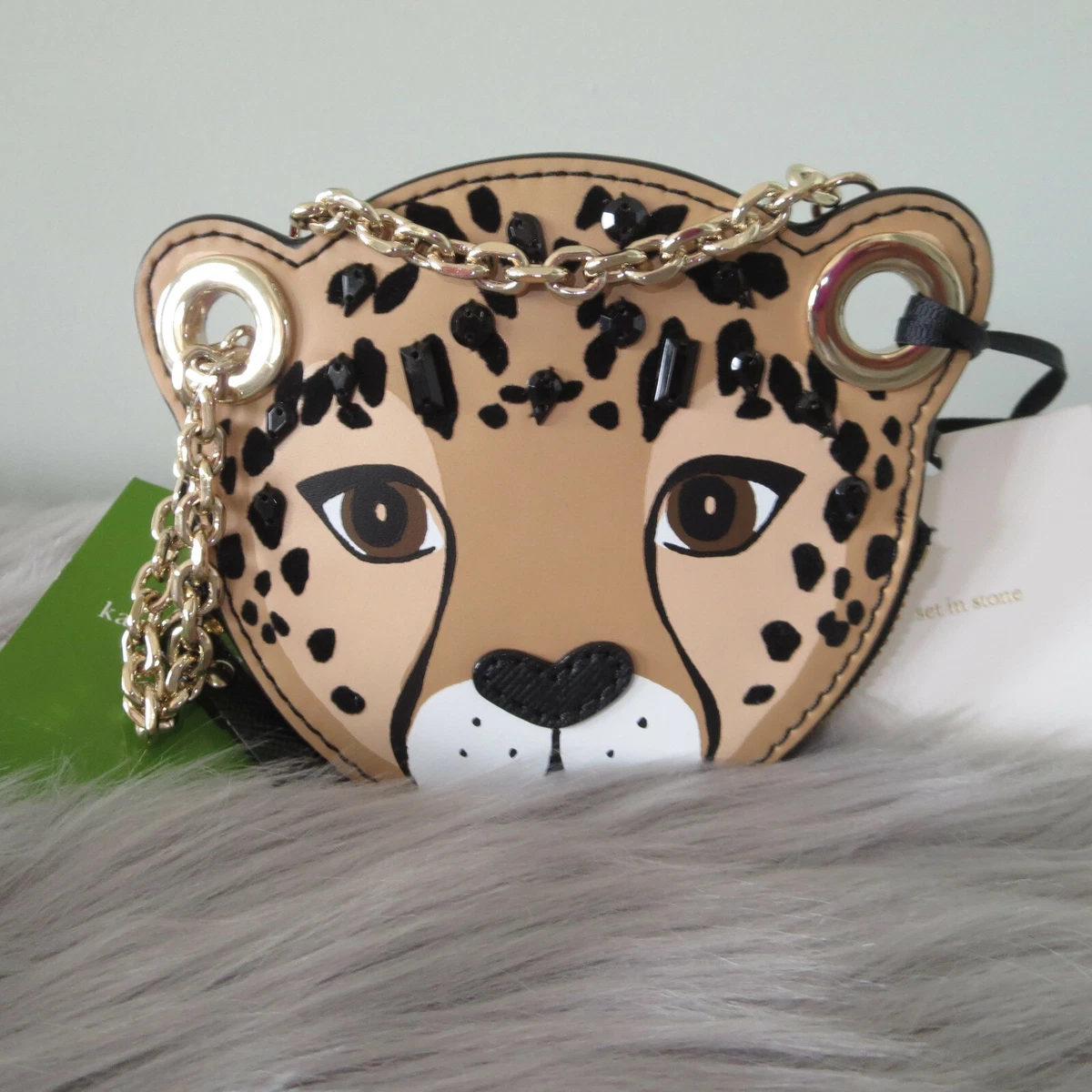 KATE SPADE RUN WILD LEOPARD COIN PURSE CHAIN WRISTLET 119