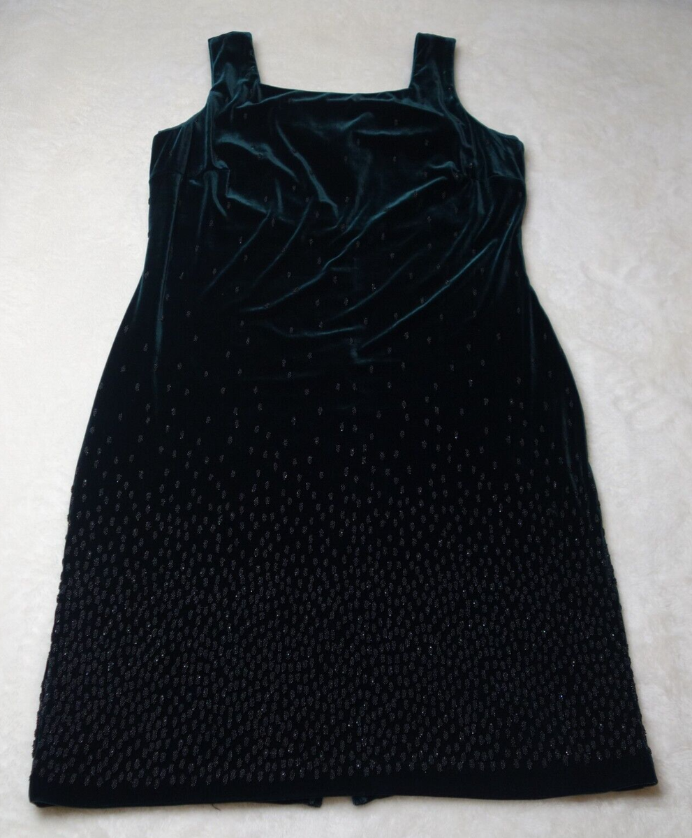 Molly Malloy Evening Cocktail Sleeveless Green Velvet Beaded