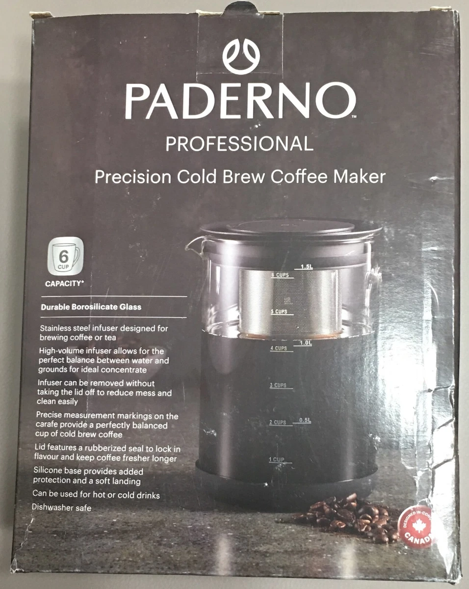 PADERNO 6 Cup Glass Cold Brew Coffee Maker, Dishwasher Safe