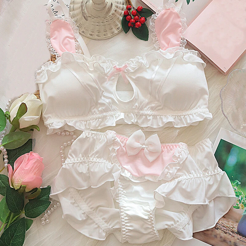 Lolita Sweet Mori Niñas Lazo Sujetador Conjuntos Ropa Interior Japonesa Volantes Bragas Calzoncillos Foto 2 de 4