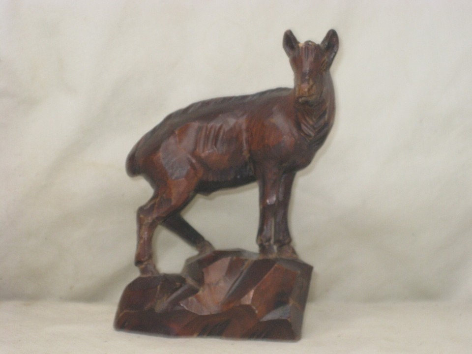 missing horns vintage mountain goat ram sheep carved art statue wood