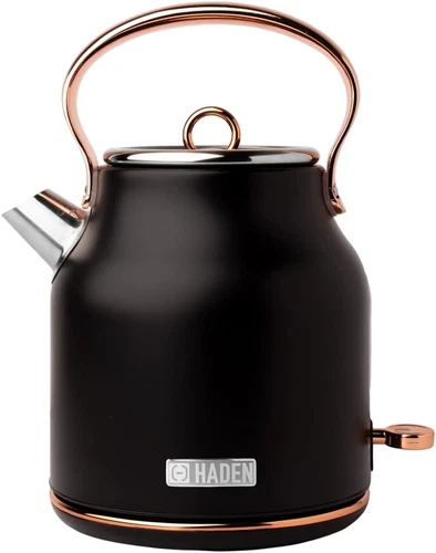 Haden Heritage 1.7L Black Kettle - Cordless 3KW Fast Boil Kettle, Removable Filt