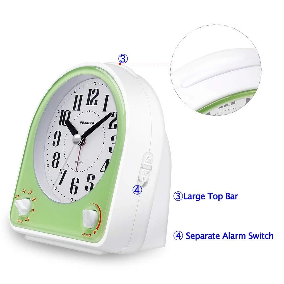 Analog Alarm Clock Non-Ticking Silent Optional 7 Wake-up Sounds with Volume C... - Image 3 of 4