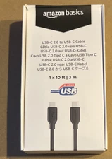 AMAZON BASICS Fast Charging USB-C to USB-C 2.0 60W 10 Ft Cable Black New in box