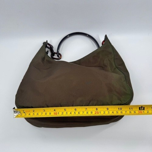 Prada Khaki Nylon Shoulder Hobo Bag With Tortoise Chain - Picture 11 of 11